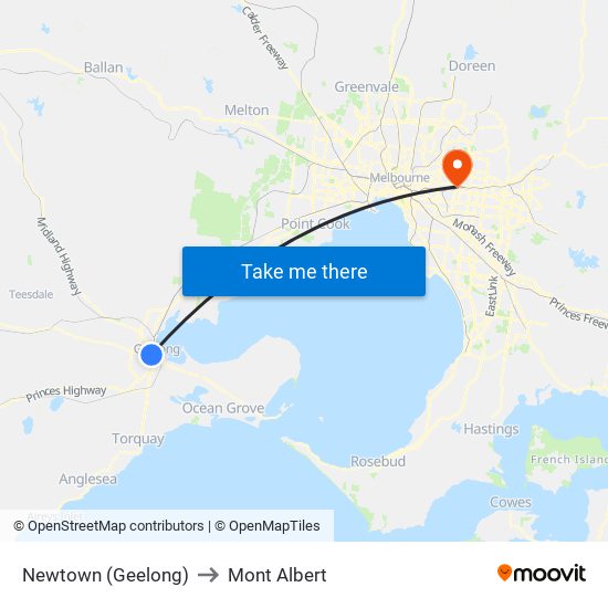 Newtown (Geelong) to Mont Albert map