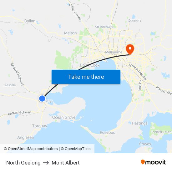 North Geelong to Mont Albert map