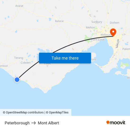 Peterborough to Mont Albert map