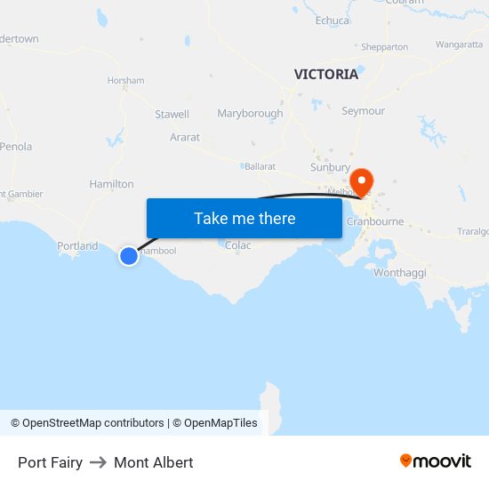 Port Fairy to Mont Albert map