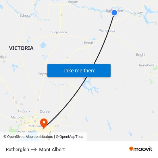 Rutherglen to Mont Albert map