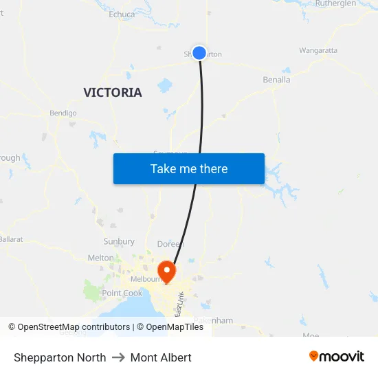Shepparton North to Mont Albert map