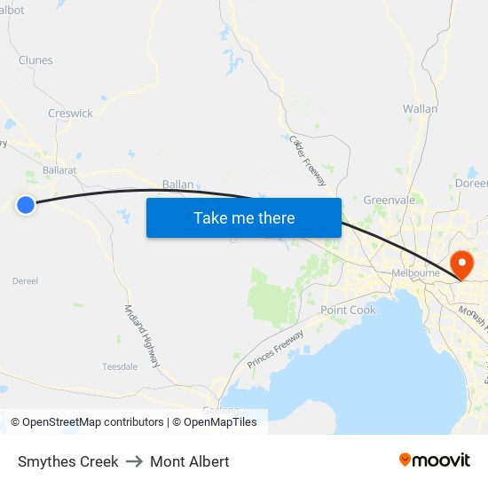 Smythes Creek to Mont Albert map