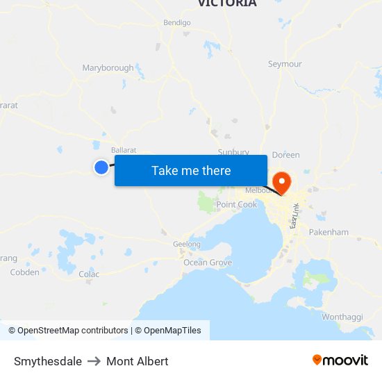 Smythesdale to Mont Albert map