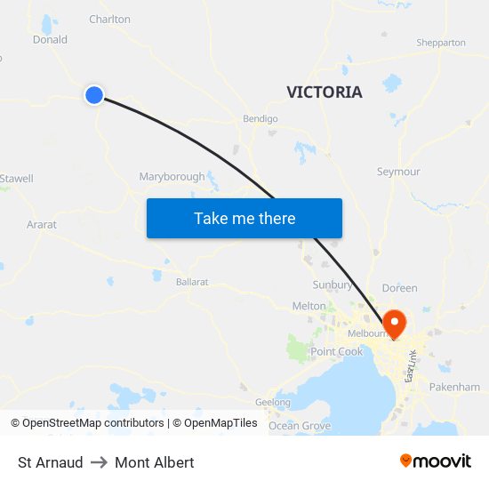 St Arnaud to Mont Albert map