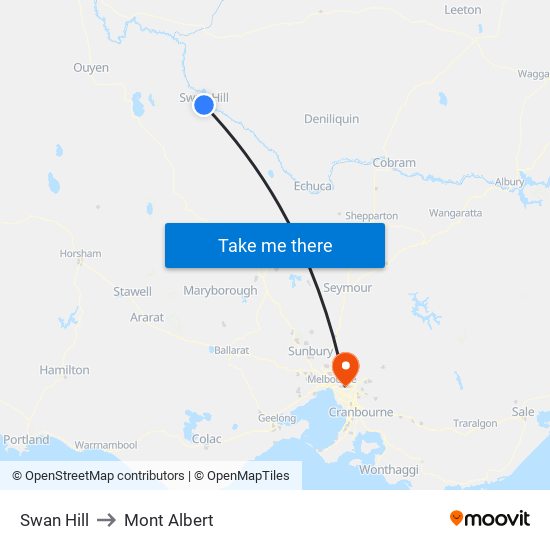 Swan Hill to Mont Albert map