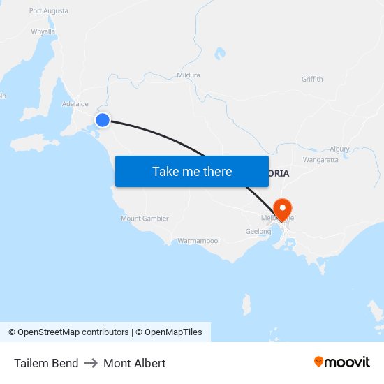 Tailem Bend to Mont Albert map