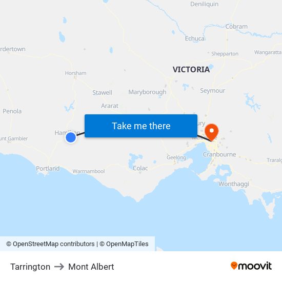 Tarrington to Mont Albert map