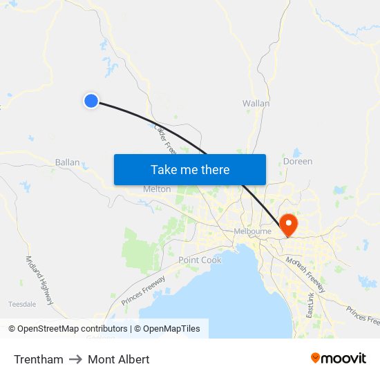 Trentham to Mont Albert map