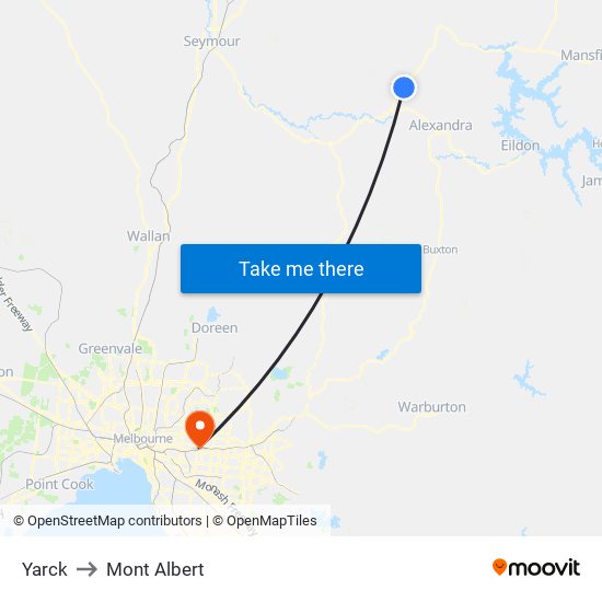 Yarck to Mont Albert map