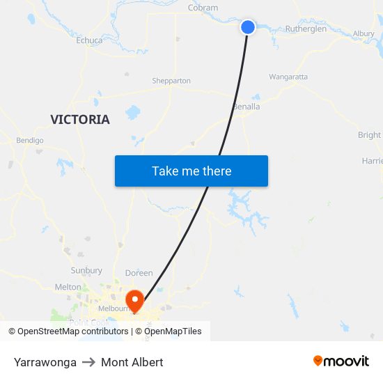 Yarrawonga to Mont Albert map