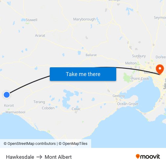 Hawkesdale to Mont Albert map