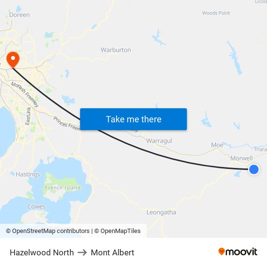 Hazelwood North to Mont Albert map
