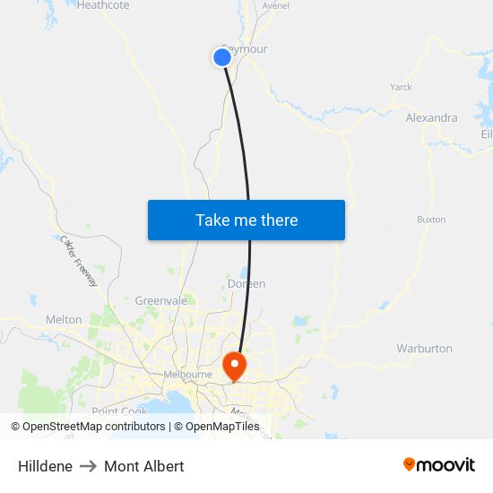 Hilldene to Mont Albert map