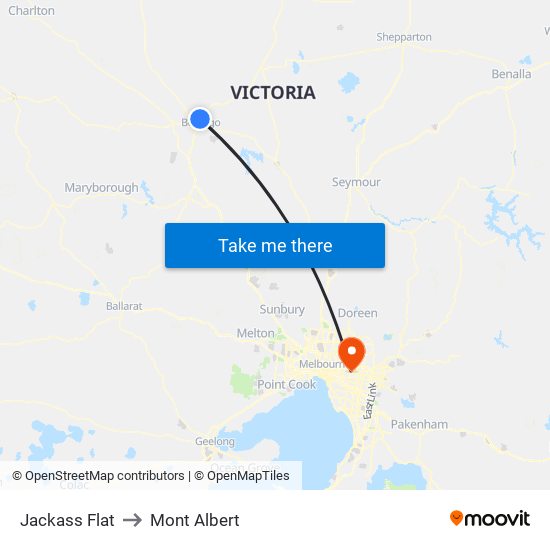 Jackass Flat to Mont Albert map