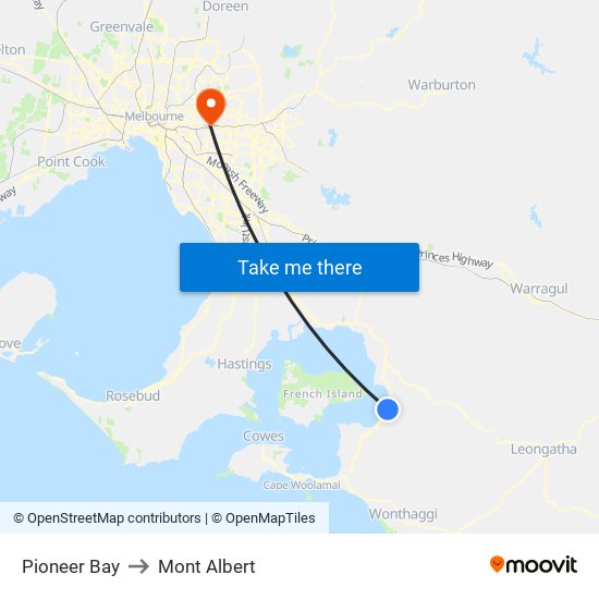 Pioneer Bay to Mont Albert map