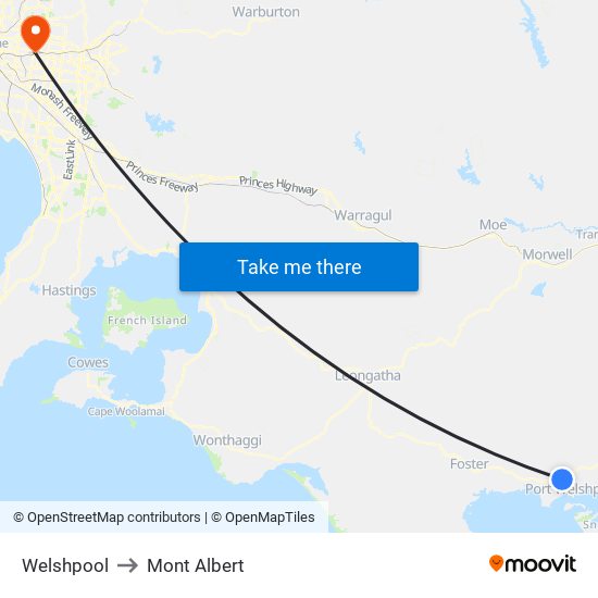 Welshpool to Mont Albert map