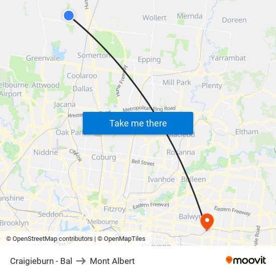 Craigieburn - Bal to Mont Albert map