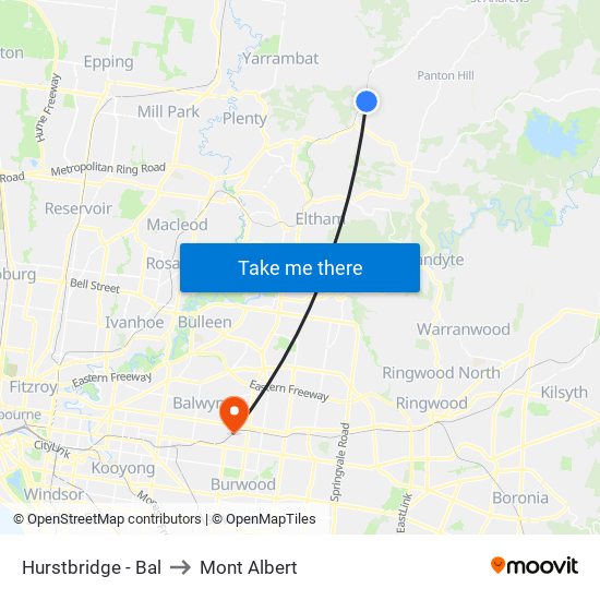 Hurstbridge - Bal to Mont Albert map