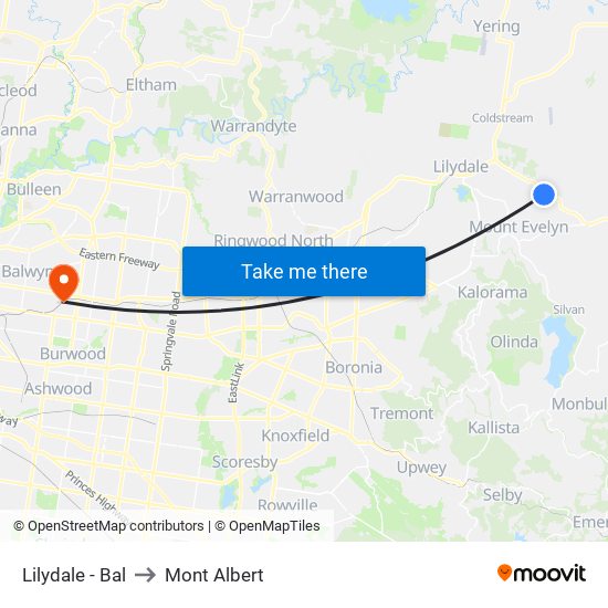 Lilydale - Bal to Mont Albert map