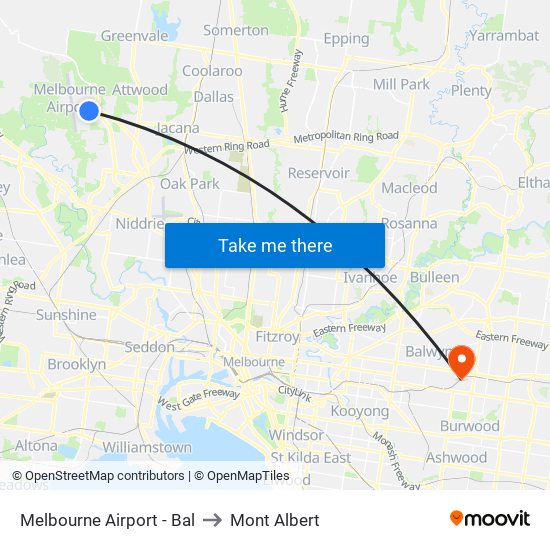 Melbourne Airport - Bal to Mont Albert map