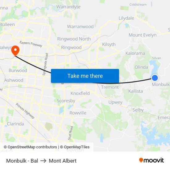 Monbulk - Bal to Mont Albert map