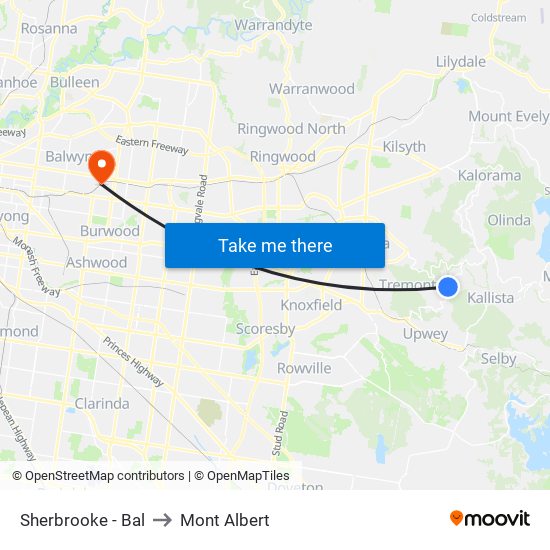 Sherbrooke - Bal to Mont Albert map