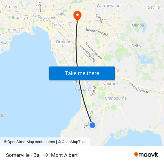 Somerville - Bal to Mont Albert map