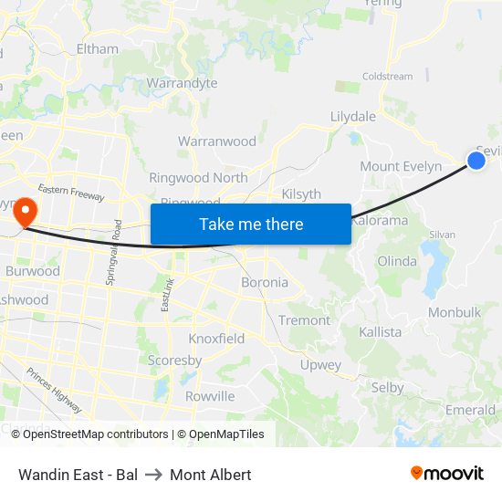 Wandin East - Bal to Mont Albert map