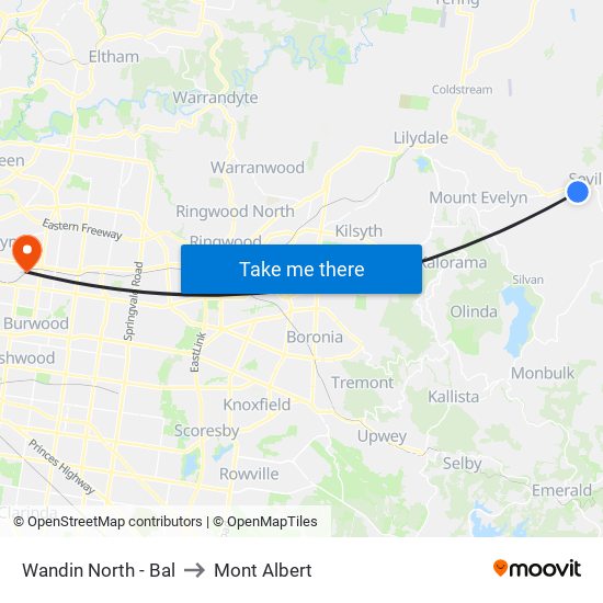 Wandin North - Bal to Mont Albert map