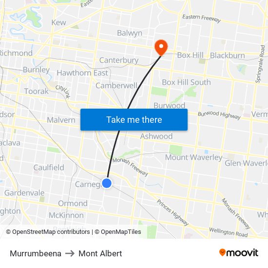 Murrumbeena to Mont Albert map