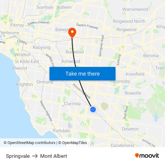 Springvale to Mont Albert map