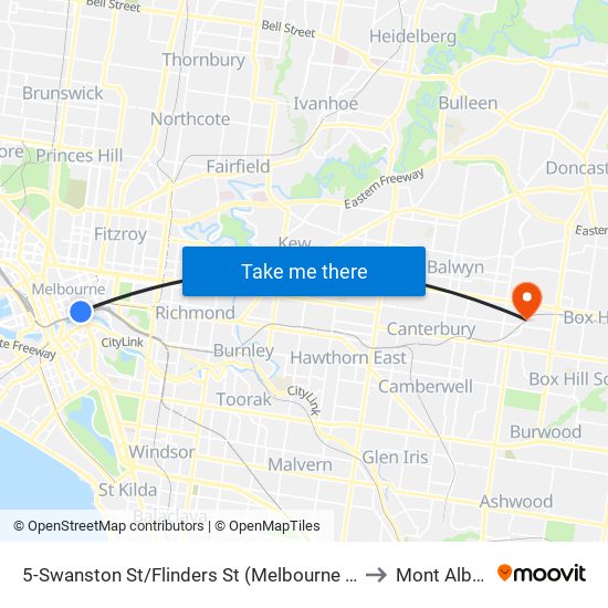 5-Swanston St/Flinders St (Melbourne City) to Mont Albert map