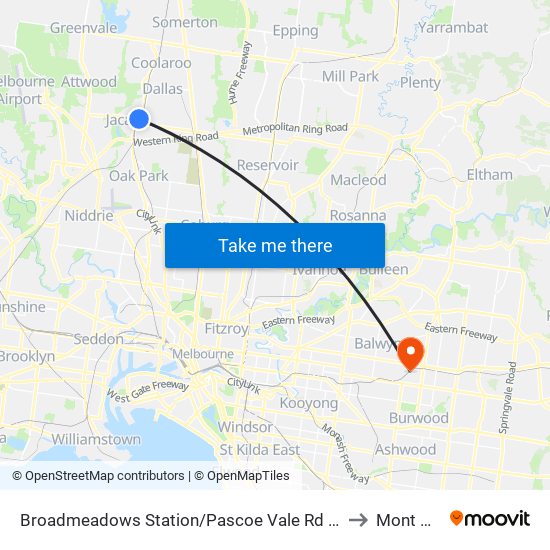 Broadmeadows Station/Pascoe Vale Rd (Broadmeadows) to Mont Albert map