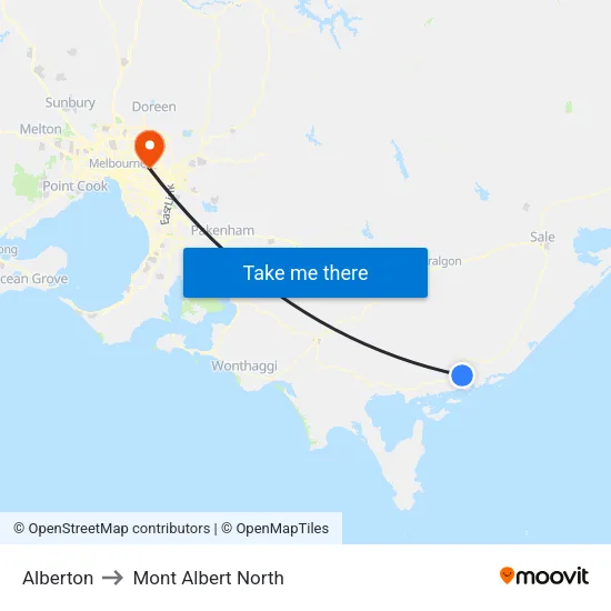 Alberton to Mont Albert North map