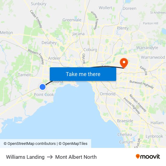 Williams Landing to Mont Albert North map