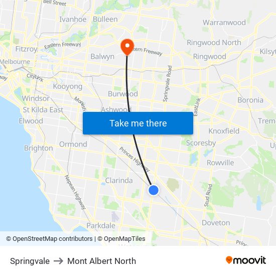 Springvale to Mont Albert North map