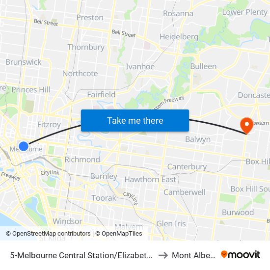 5-Melbourne Central Station/Elizabeth St (Melbourne City) to Mont Albert North map