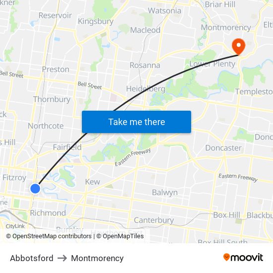 Abbotsford to Montmorency map