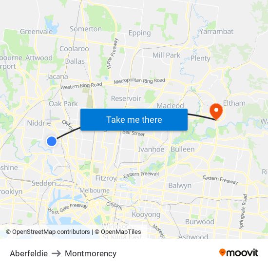 Aberfeldie to Montmorency map