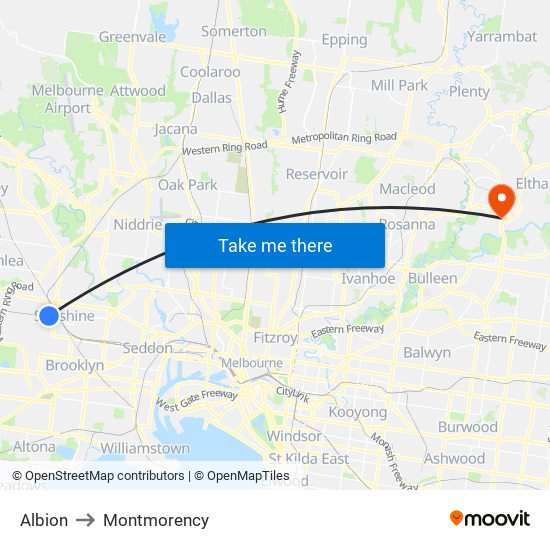 Albion to Montmorency map