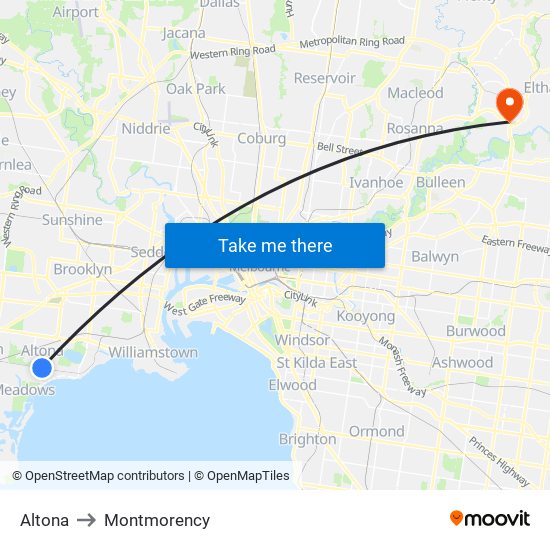 Altona to Montmorency map