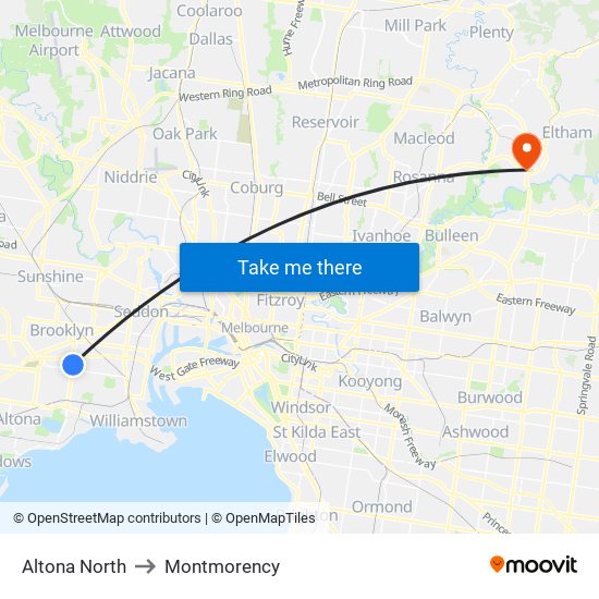Altona North to Montmorency map