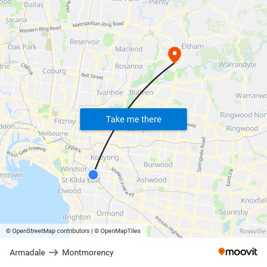 Armadale to Montmorency map