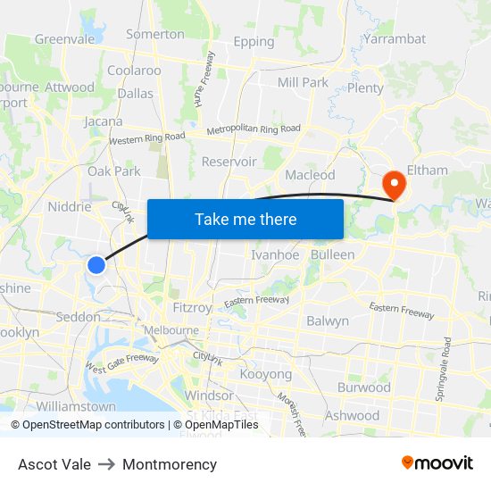 Ascot Vale to Montmorency map
