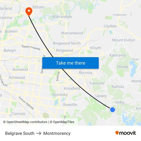 Belgrave South to Montmorency map