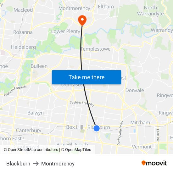 Blackburn to Montmorency map