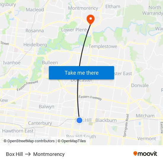 Box Hill to Montmorency map