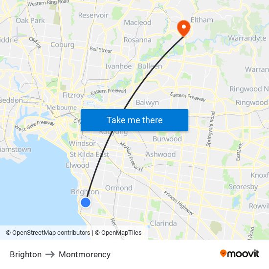 Brighton to Montmorency map