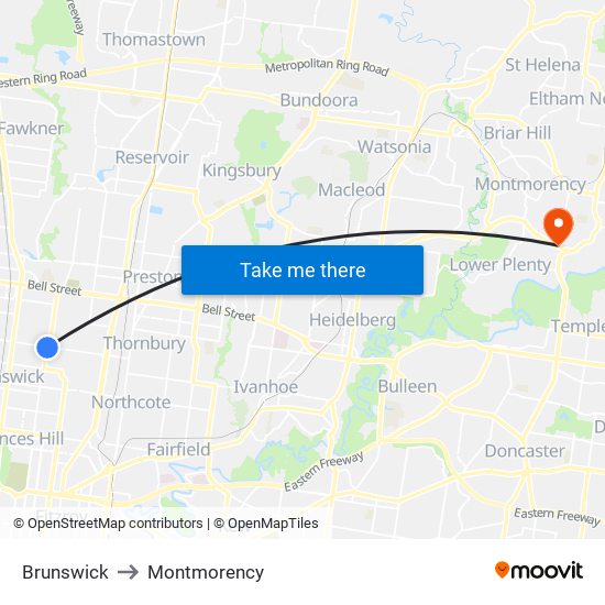 Brunswick to Montmorency map